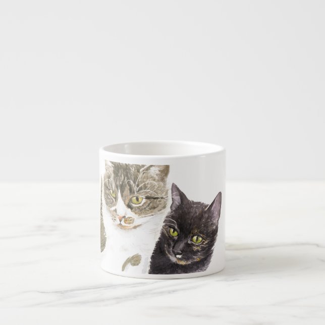 Tasse Expresso Deux chats - tabby et tortie (Devant)