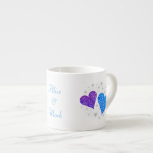Tasse Expresso Deux coeurs et noms de Personalizable