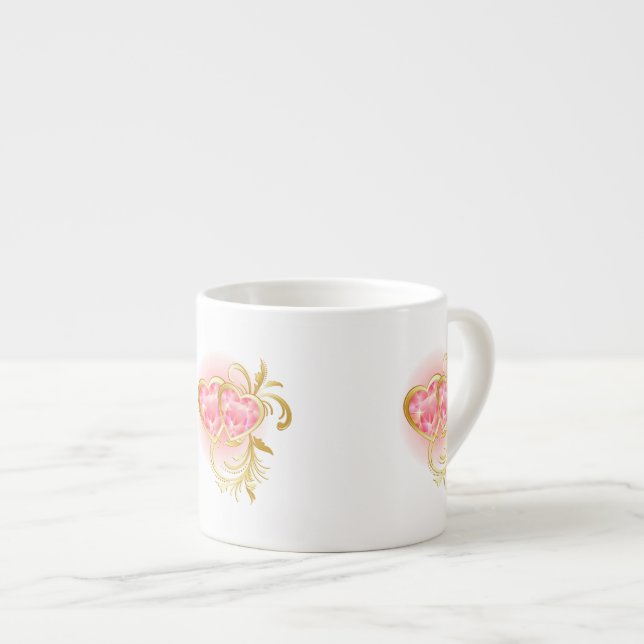 Tasse Expresso Deux Coeurs Joints Rose (Devant droit)