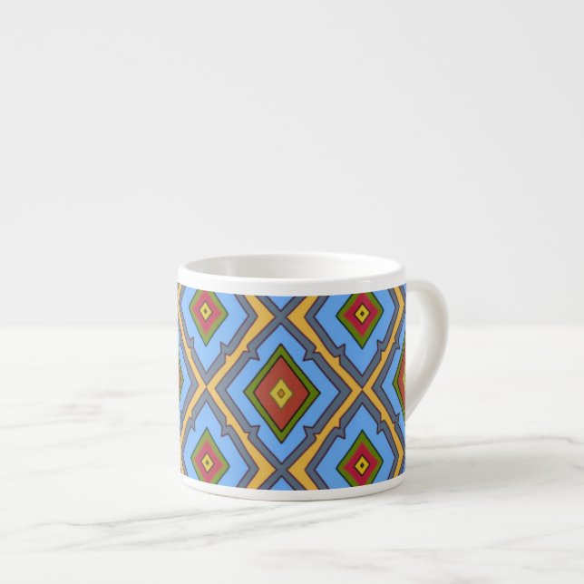 Tasse Expresso Diamond Pattern Blue Red Yellow Green  (Devant droit)