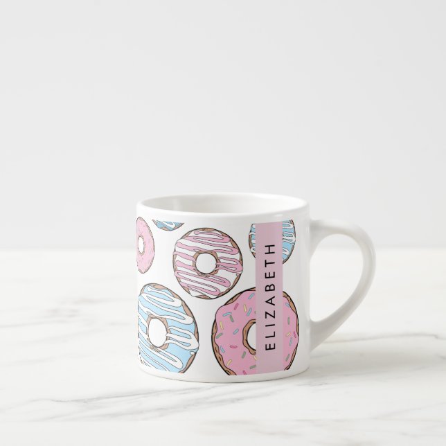 Tasse Expresso Donuts Roses, Donuts Bleus, Sprinkings, Votre Nom (Droite)