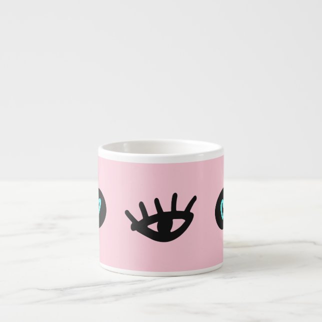 Tasse Expresso Doodle Fille : Coeurs Des Yeux Sans Couleur. (Devant)