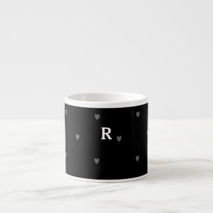 Tasse Expresso Doodle Hearts Motif Noir Rouge Monogramme initial