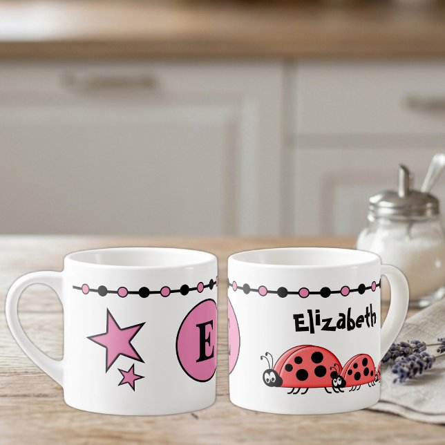 Tasse Expresso Doux coccinelles nom initiale rose Enfants (Créateur téléchargé)
