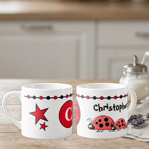Tasse Expresso Doux coccinelles nom initiale rouge pour enfants