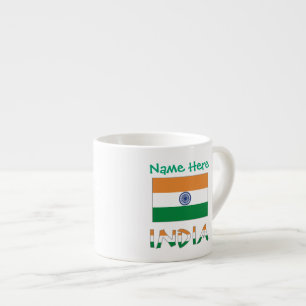 Tasse Expresso Drapeau de l'Inde personnalisé avec nom