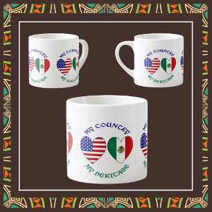 Tasse Expresso Drapeaux USA Mexique Cœurs Mon Pays Mon Patrimoine