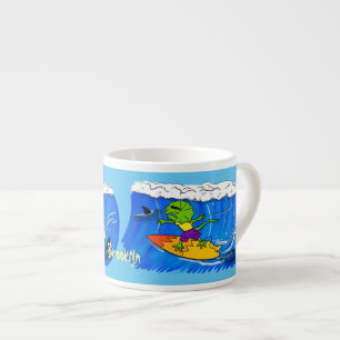 Tasse Expresso Drôle caricature de surf de lézard au cou