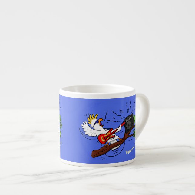 Tasse Expresso Drôle cockatoo jouant de la guitare rock dessin an (Devant droit)