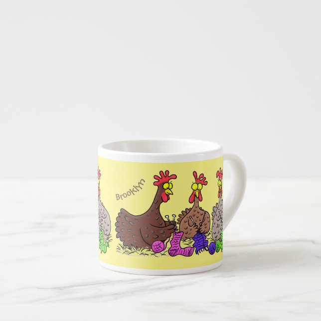 Tasse Expresso Drôle dessin animé de poulets de tricot (Devant droit)