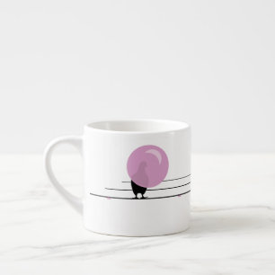 Tasse Expresso Drôle mignon Bubblegum Birds sur un fil blanc