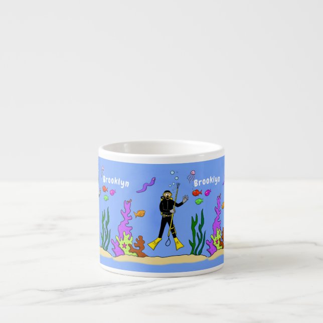 Tasse Expresso Drôle plongeur et poisson mer créatures dessin ani (Devant)