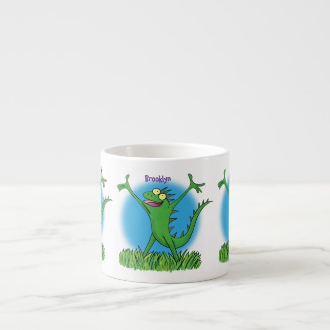 Tasse Expresso Drôle vert souriant animé lézard d'iguane (Devant)