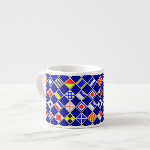 Tasse Expresso Effet 3D À damiers Nautique Drapeaux Motif