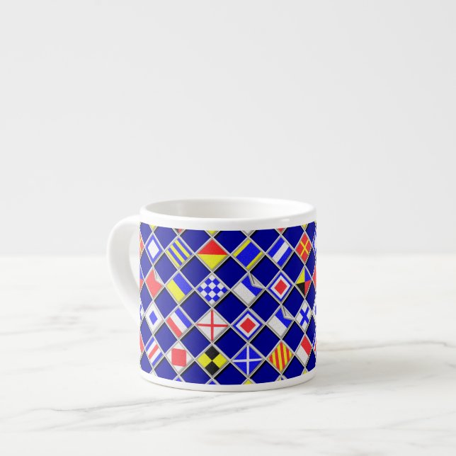 Tasse Expresso Effet 3D À damiers Nautique Drapeaux Motif (Devant gauche)