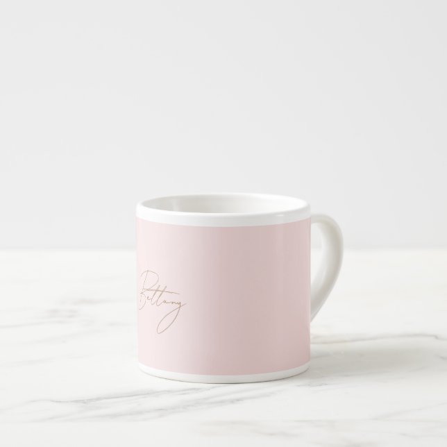 Tasse Expresso Élégant Blush Pink & Chic Gold Script Nom (Devant droit)