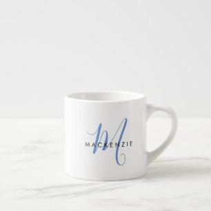 Tasse Expresso Élégant Monogramme moderne bleu blanc
