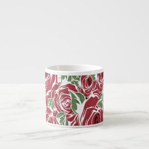 Tasse Expresso Elégant Motif Rose Vintage - Rouge & Vert Floral