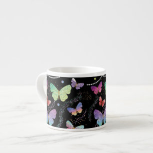 Tasse Expresso Élégant Papillons violets et bleus brillants