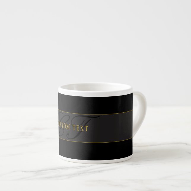 Tasse Expresso Elegant Script Monogram Black & Gold (Devant droit)