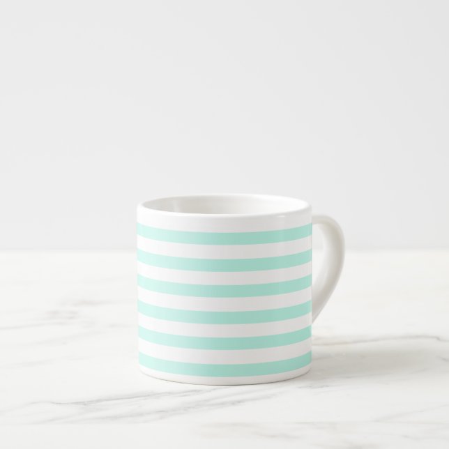Tasse Expresso Élégantes rayures Turquoises et blanches (Devant droit)
