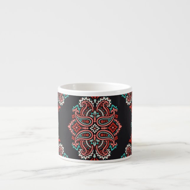 Tasse Expresso éléments cachemire asiatique, motif vintage boho. (Devant)