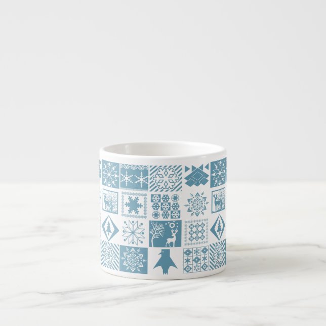 Tasse Expresso Eléments de Noël invisibles Flocon de neige géomét (Devant)