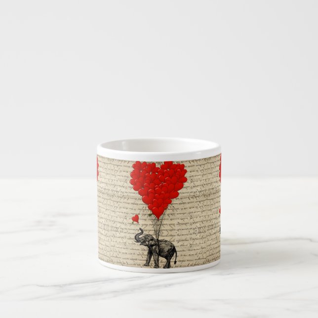 Tasse Expresso Éléphant et ballons en forme de coeur (Devant)