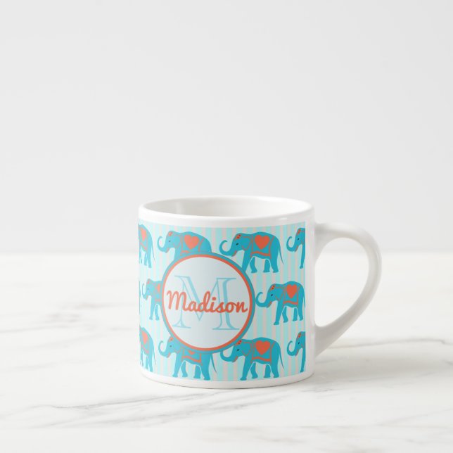 Tasse Expresso Eléphants bleus turquoise Turquoises sur le nom de (Droite)