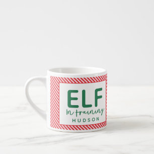 Tasse Expresso Elfe en formation Noël rouge, vert et blanc