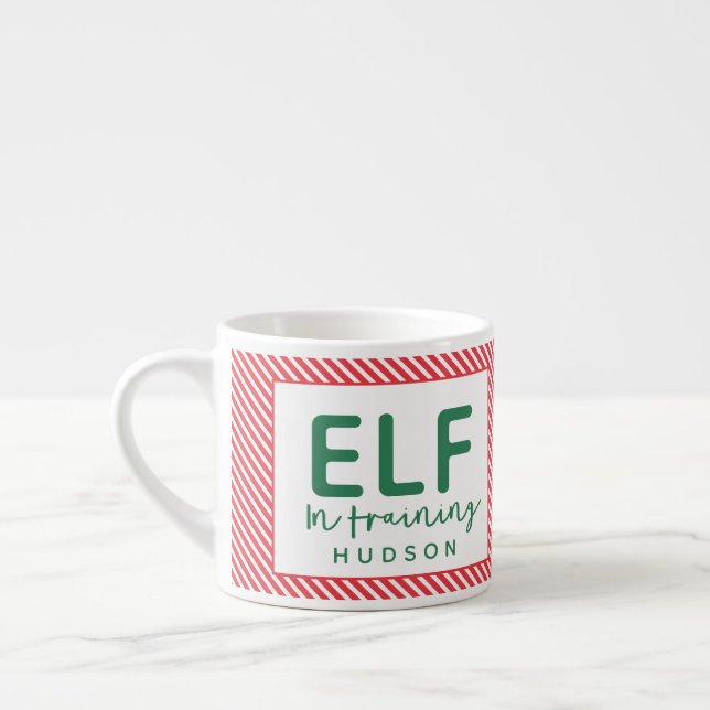 Tasse Expresso Elfe en formation Noël rouge, vert et blanc (Gauche)