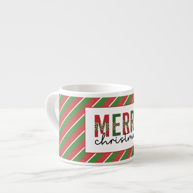 Tasse Expresso Empreinte de léopard de Noël moderne Red Green Str (Devant gauche)