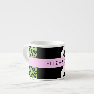 Tasse Expresso Empreinte de léopard, Zebra Print, Vert, Votre nom