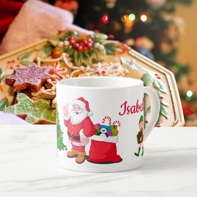 Tasse Expresso Enfant's Christmas Cup Ajouter Nom Père Noël et Ar (Créateur téléchargé)