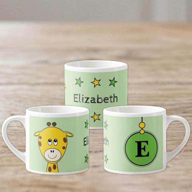 Tasse Expresso Enfants girafe mignon nom initiale vert (Créateur téléchargé)