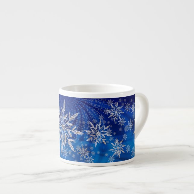 Tasse Expresso Étoile de Noël flocon de neige bleu glace (Devant droit)