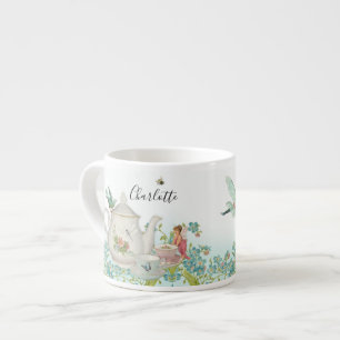 Tasse Expresso Fairy Garden Tea Party Blue Floral Dragonfly Bee