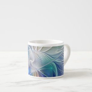 Tasse Expresso Fantaisie florale, fleur fractale abstraite coloré