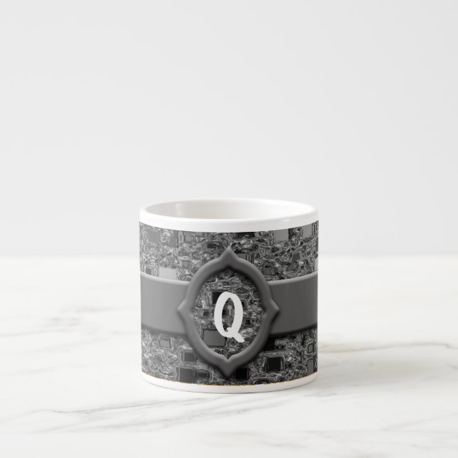 Tasse Expresso Faux Chrome Mini Box Design & Monogramme (Devant)