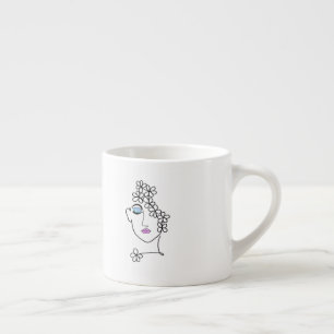 Tasse Expresso Femme avec fleurs en ligne art  
