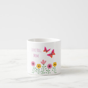 Tasse Expresso Fête des Mères, Je t'aime Maman, Motif de fleurs E