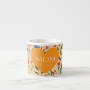 Tasse Expresso Fête des Mères,Je T'Aime,Motif Fleurs,Cœur d'Amour