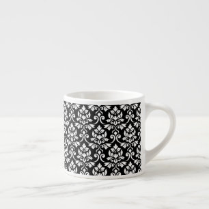 Tasse Expresso Feuille Damask Patte blanc sur noir