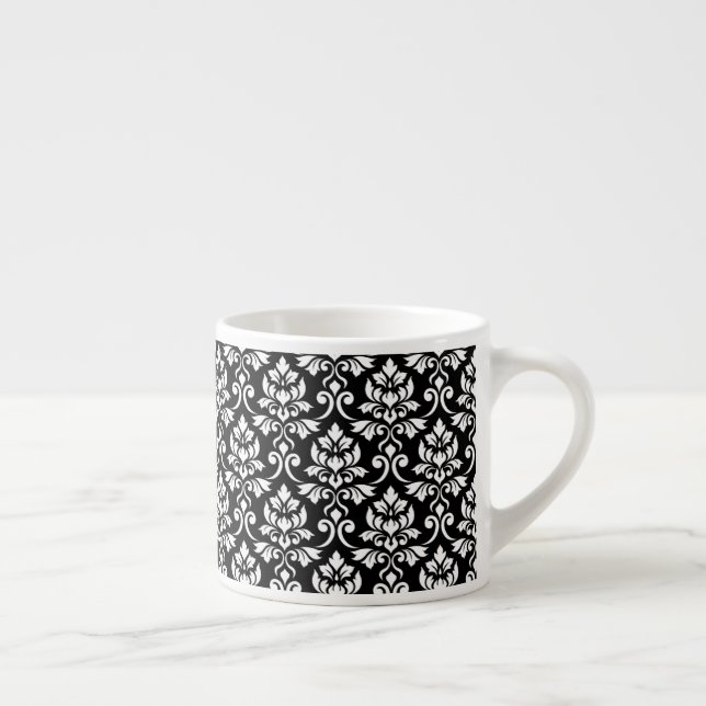 Tasse Expresso Feuille Damask Patte blanc sur noir (Droite)