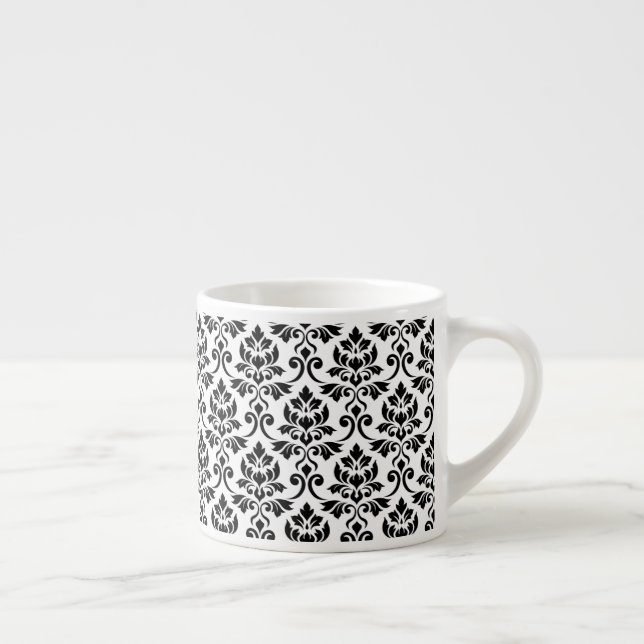 Tasse Expresso Feuille Damask Patte noir sur blanc (Droite)