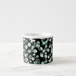 Tasse Expresso Feuilles de l'Eucalyptus : Motif de fleurs blanche