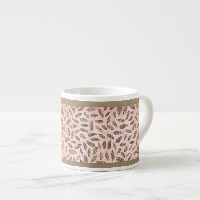 Tasse Expresso Feuilles d'or chatoyants sur bois rose (Devant droit)