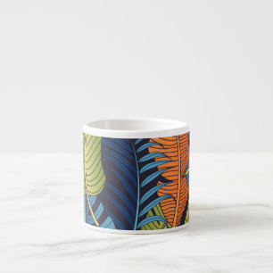 Tasse Expresso Feuilles tropicaux, motif sans couture fleurie.