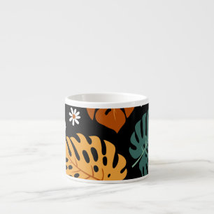 Tasse Expresso Feuilles tropicaux : Vintage foncé sans couture.