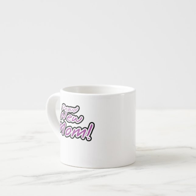 Tasse Expresso Fier Nouveau maman Cadeaux de texte noir et pourpr (Devant gauche)
